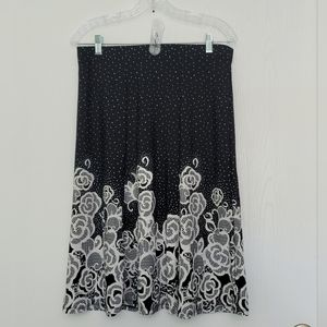 Sami & Jo Textured Asymetrical  Pencil Skirt Womens L Black White Floral Pull On